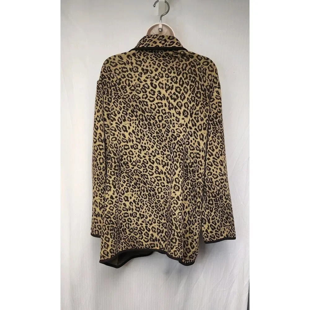 Nina Leonard Leopard Animal Print Matching Scarf Long Sleeve Cardigan Sweater M - Picture 8 of 11